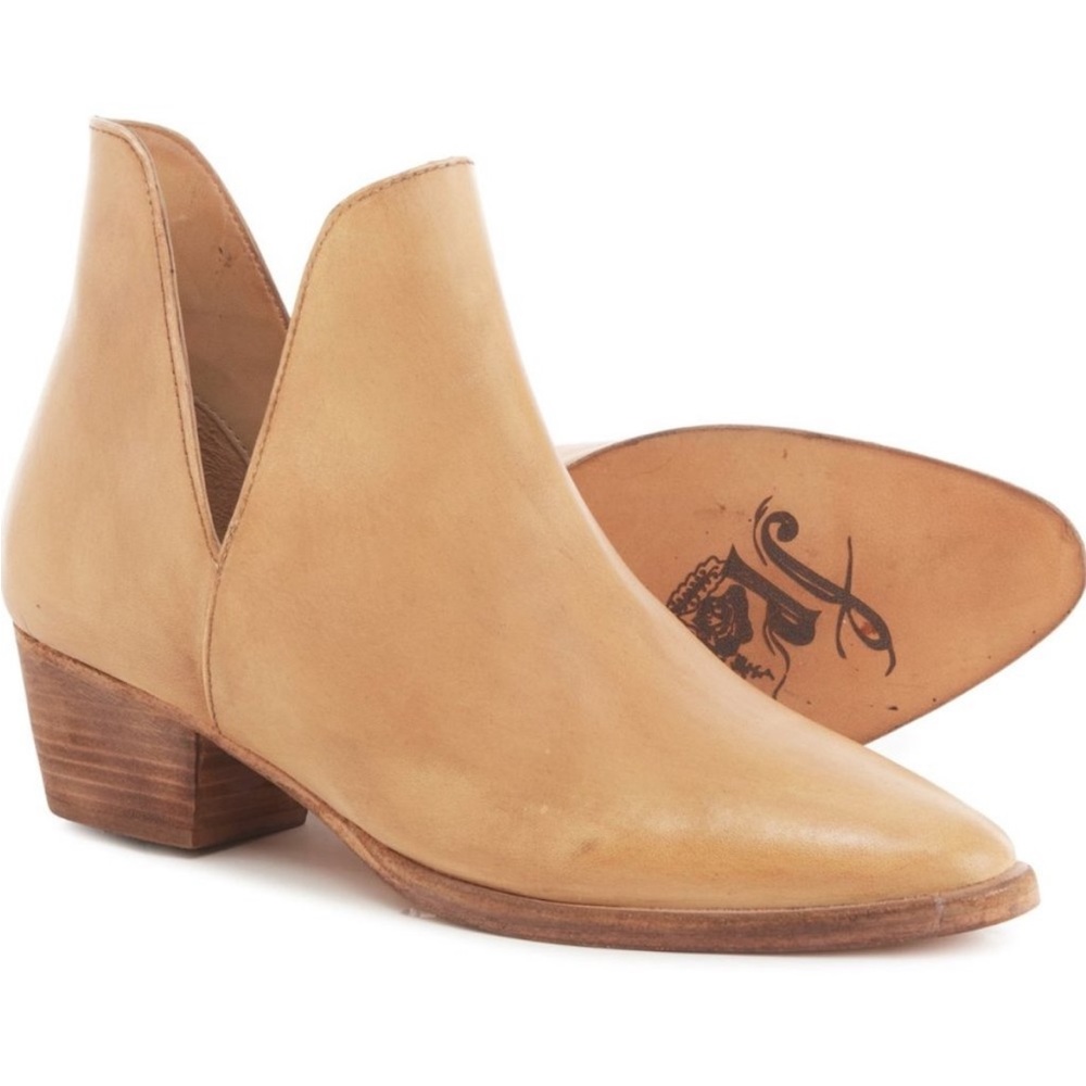 Free People Tan Leather Charm Double V Ankle Boots Booties Boho Western